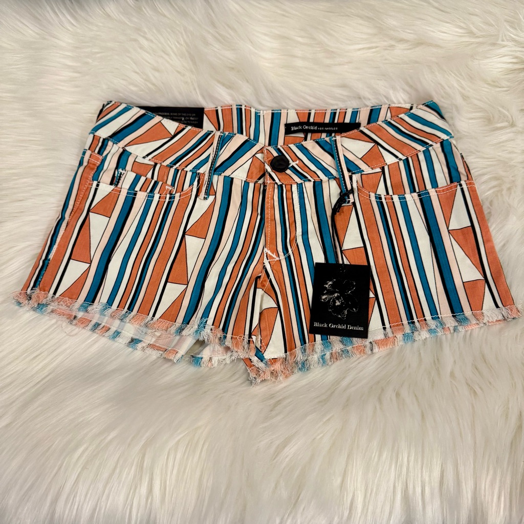 Black Orchid Denim Orange And Blue Jean Shorts Vibrant Stripes Size 26